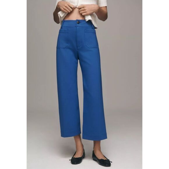 Maeve By Anthropologie Womens The Collette Wide Leg Floral Crop Pants Blue Sz 24 - Picture 2 of 11